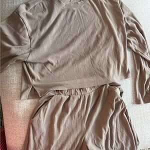 Abercrombie & Fitch Ribbed Lounge Set in Taupe